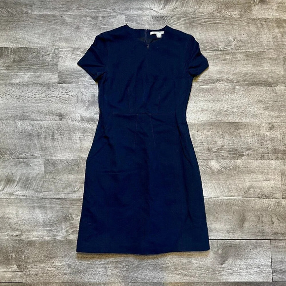 Diane Von Furstenberg DVF Navy Blue Agatha Knit Suiting Dress Size 4 - Picture 1 of 7